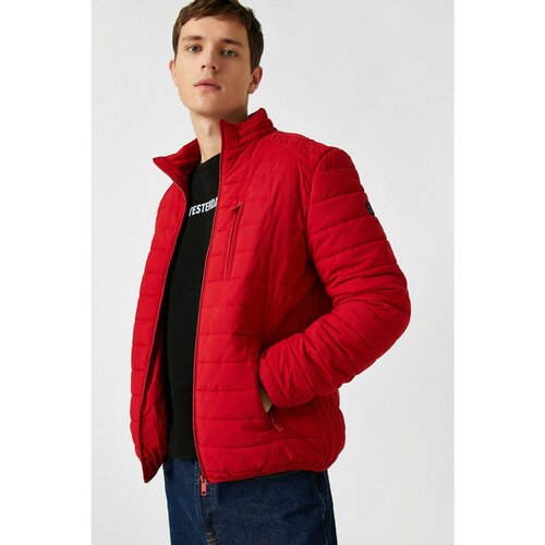 Koton Men's Red High Collar Slim Coat with Pocket Cene