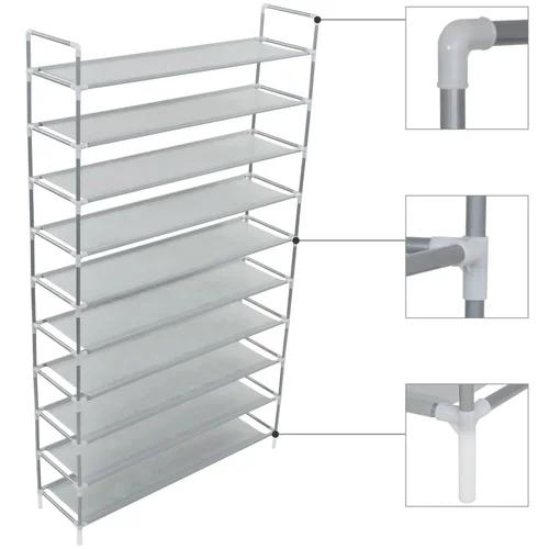 vidaXL Stalak za cipele s 10 polica od metala i netkane tkanine srebrni