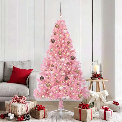vidaXL Umjetna preddekorirana božićna jelka Roza 180 cm PVC Cene