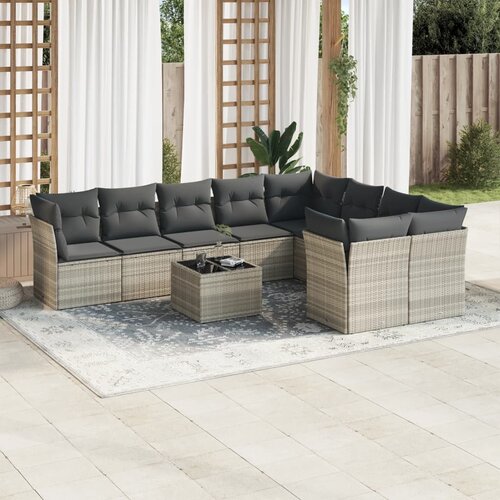 vidaXL 10-dijelni set vrtnih sofa poliratan s jastucima svijetlosivi Cijene