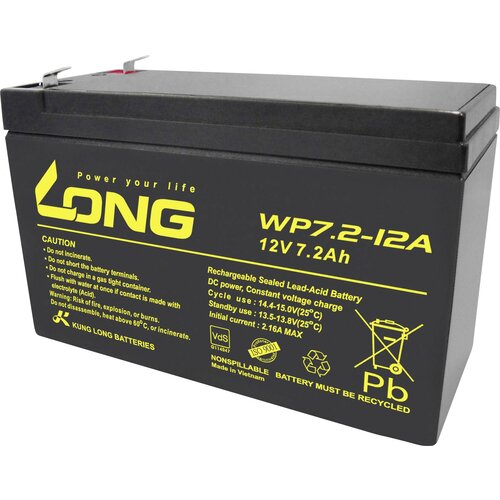 Long WP7.2-12A/F1 WP7.2-12A/F1 svinčeni akumulator 12 v 7.2 ah svinčevo-koprenast (&amp;scaron; x v x g) 151 x 102 x 65 mm plo&amp;scaron;čati vtič 4\,8 mm vds certifikacija\, nizko samopraznjenje\, brez vzdrževa, (20438780) Slike