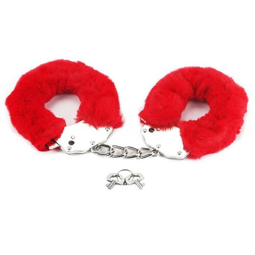 metalne lisice crveno krzno red furry cuffs Slike