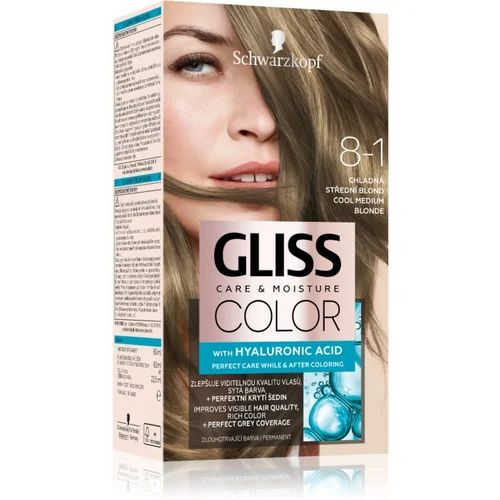 Schwarzkopf Gliss Color permanentna barva za lase odtenek 8-1 Cool Medium Blonde 1 kos