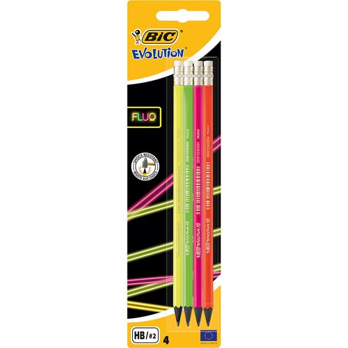 Bic Evolution Grafitne olovke sa gumicom Fluo HB2 4/1 Slike