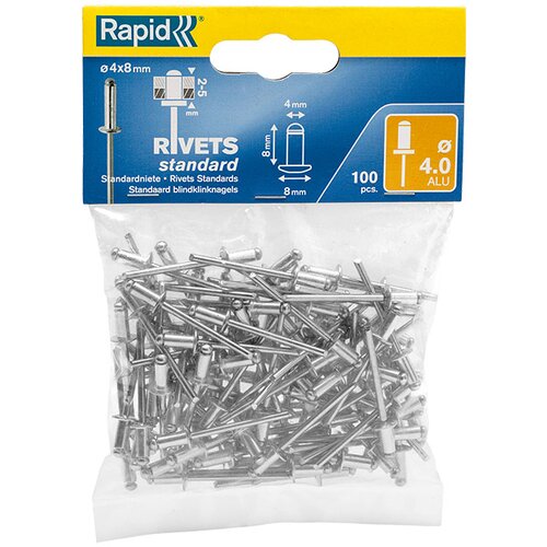 Rapid slijepa zakovica (Duljina zakovice: 8 mm, Promjer zakovice: 4 mm, 100 Kom.) Slike