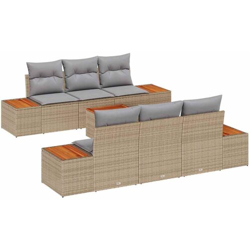 vidaXL Vrtna sedežna garnitura z blazino 7 pcs Bež Poly ratan, (5000142742) Cene