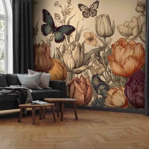  Foto tapeta - Colourful tulips on a cream background 350x256 Cene