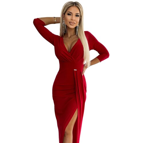 Numoco Shiny long dress with neckline and slit on leg Cijene
