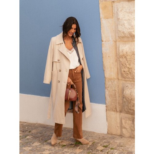 Blue Shadow Beige double-breasted coat with belt Cijene