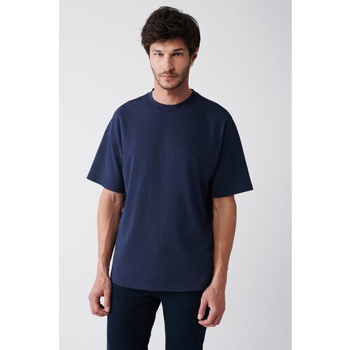 Avva Men's Navy Blue Oversize 100% Cotton Crew Neck Back Printed T-shirt Slike