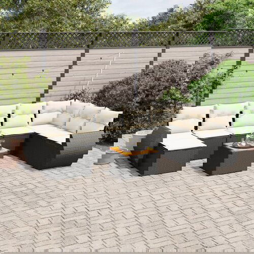 vidaXL Vrtna sedežna garnitura 9-delna z blazinami črn poli ratan Cene