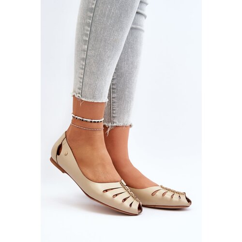 Kesi Zazoo Comfortable women&amp;#039;s leather ballet flats, beige Slike