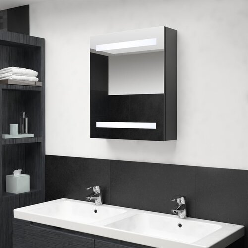VidaXL LED kopalni&amp;scaron;ka omarica z ogledalom siva 50x14x60 cm Slike