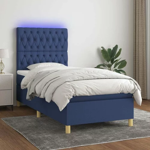  Box spring postelja z vzmetnico LED modra 80x200 cm blago, (20901249)