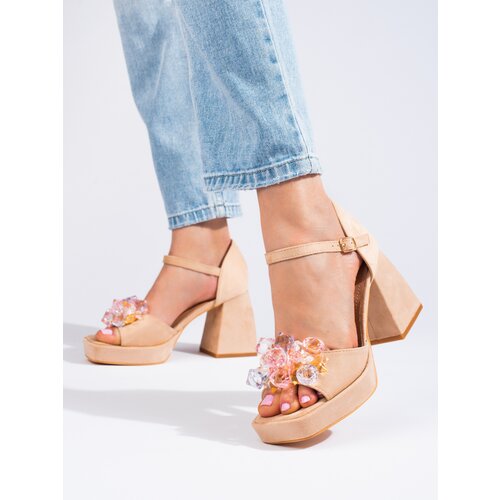SHELOVET Beige sandals on a post with stones Slike