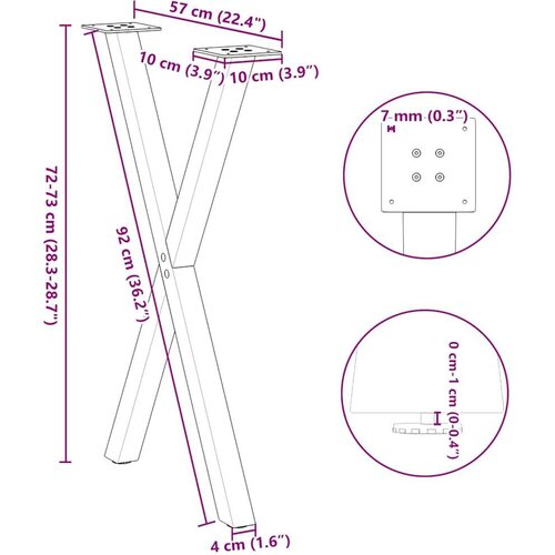 VidaXL Noge za jedilno mizo v obliki črke X, 2 kosa, bele barve, 57 x (72-73) cm, jeklo Slike