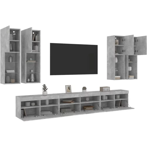 vidaXL 7-dijelni set zidnih TV ormarića s LED svjetlima boja betona