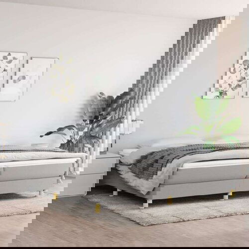  Box spring postelja z vzmetnico svetlo siva 200x200 cm blago, (20725448) Slike