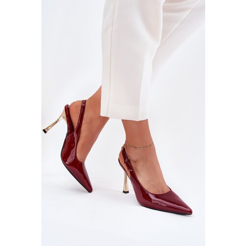 Boto Lacquered Stilettos With Open Heel And Pointed Toes Burgundy Rivori Cene