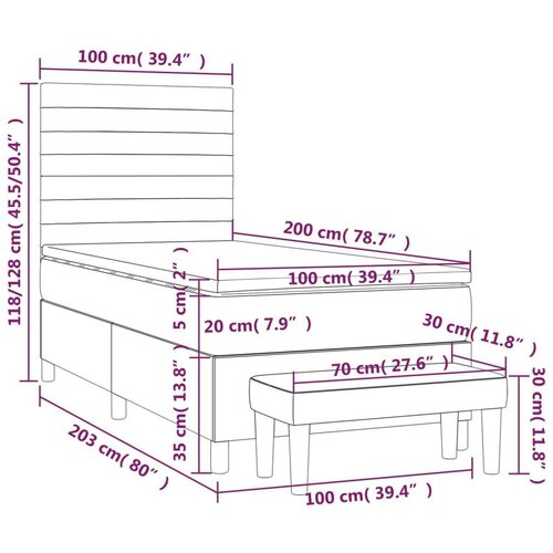  Krevet s oprugama i madracem smeđesivi 100 x 200 cm od tkanine Slike