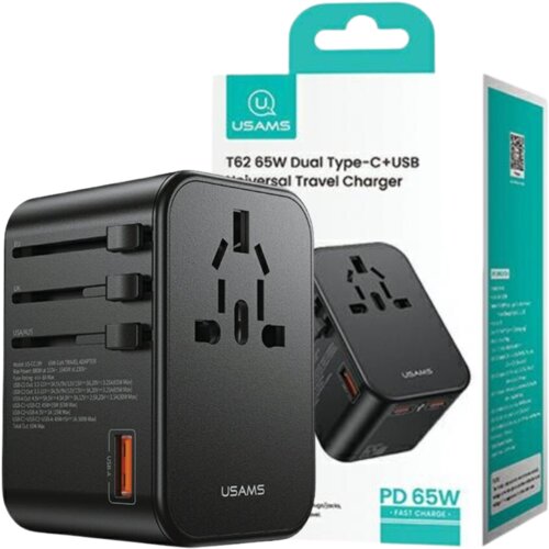 Usams OMREŽNI ADAPTER 1XUSB+2XUSB-C T62 65W 4V1 ZA TELEFON ČRN, (21974961) Cene