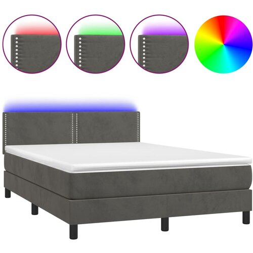 Maison Chic Box spring postelja - Vzmetna postelja z vzmetnico LED temno siva 140x190 cm žamet SL2982, (21901863) Cene