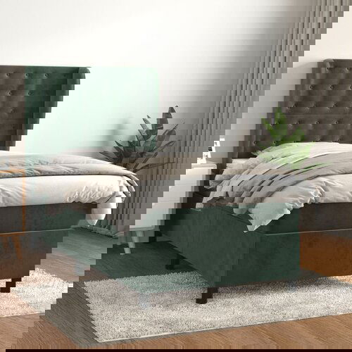 The Living Store Box spring postelja z vzmetnico temno zelena 90x200 cm žamet - Box Spring Postelja, (21449968) Slike