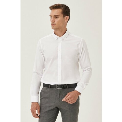 ALTINYILDIZ CLASSICS Men's White Non-iron Non-iron Slim Fit Slim-Fit 100% Cotton Buttoned Collar Shirt. Slike