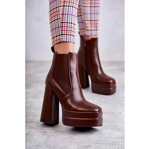 Kesi Women's Leather Boots On A Massive Heel Brown Jones