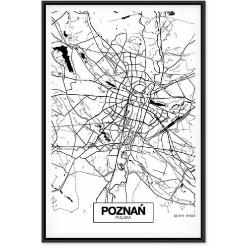  Slika - City Plan: Poznan (1 Part) Vertical 60x90 U crnom drvenom okviru Slike