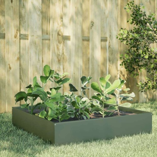 vidaXL Visoka greda olivno zelena 100x100x33,5 cm jeklo Cene