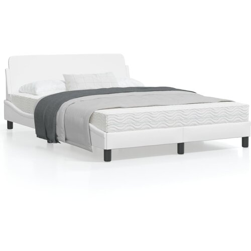 VidaXL Okvir za krevet s uzglavljem bijeli 140x190 cm od umjetne kože Slike
