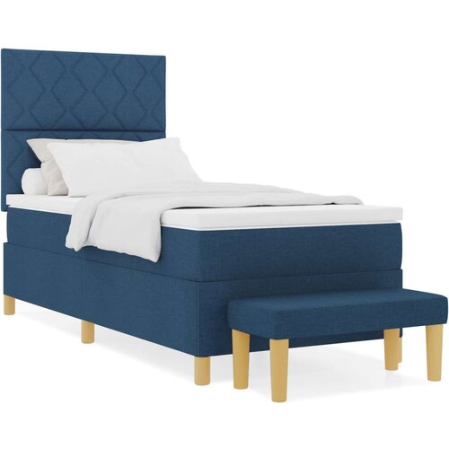 vidaXL Box Spring Krevet s Madracem i Klupom Plavi 90x190 cm Tkanina Cijene
