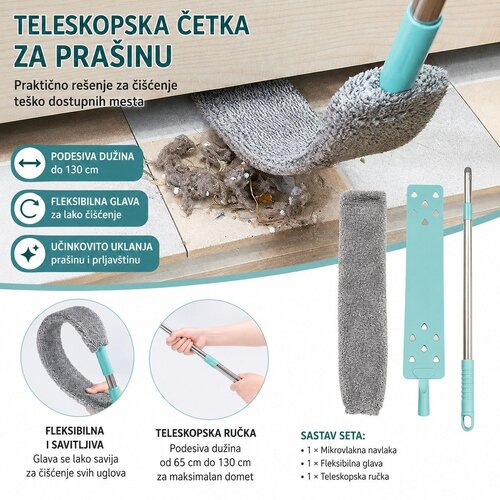  Teleskopska četka za pra&scaron;inu sa mikrofiber navlakom &ndash; Fleksibilni čistač Cene