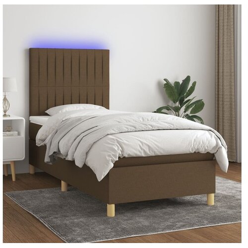  Box spring postelja z vzmetnico LED temno rjava 100x200cm blago Cene