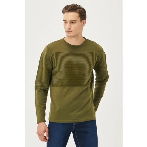 AC&Co / Altınyıldız Classics Men's Light Khaki Standard Fit Normal Cut Anti-Pilling Crew Neck Knitwear Sweater.