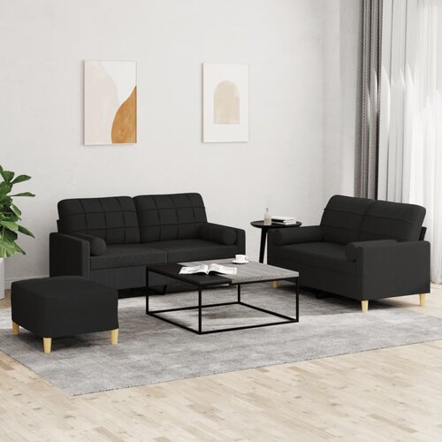  3-dijelni set sofa s jastucima crni od mikrovlakana Cijene