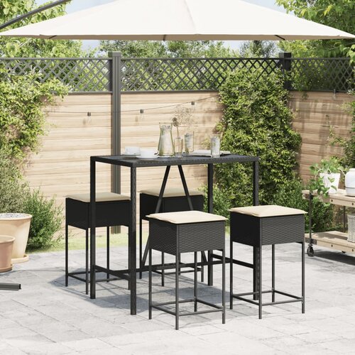 5-dijelni vrtni barski set od poliratana s jastucima crni Crna 110 x 70 x 110 cm Slike