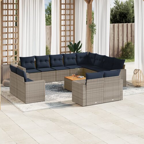 vidaXL 13-dijelni set vrtnih sofa od poliratana s jastucima sivi Cijene