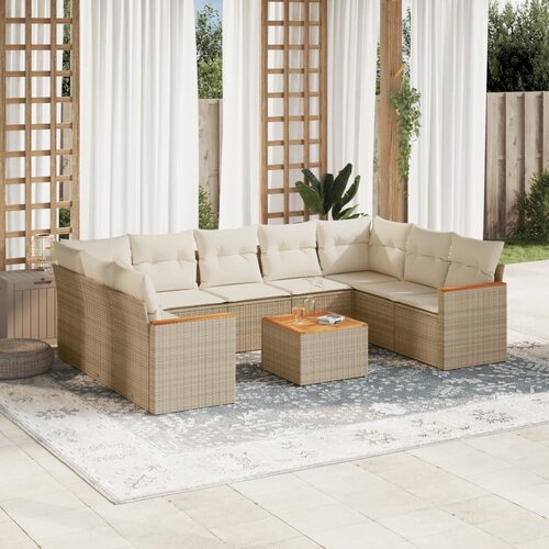 VidaXL 10-dijelni set vrtnih sofa s jastucima bež od poliratana Slike