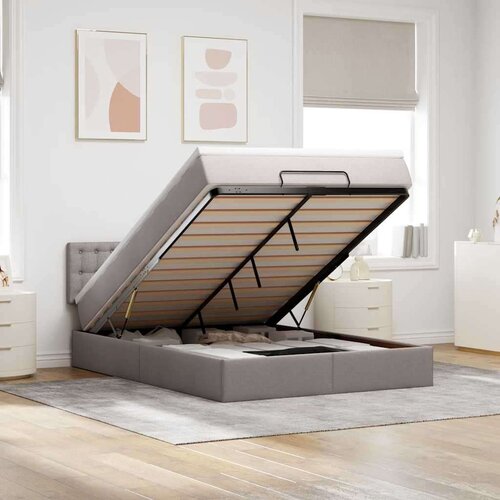  Otomanska postelja z vzmetnico &amp;amp; LEDs taupe 140x190 cm blago, (22053981) Slike