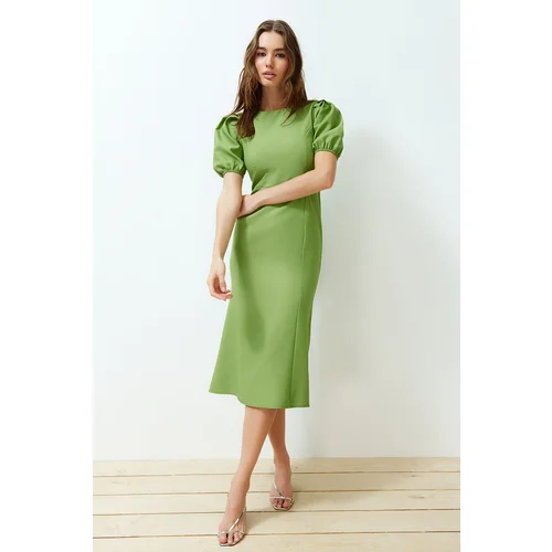 Trendyol Green Bodycon Balloon Sleeve Midi Woven Dress