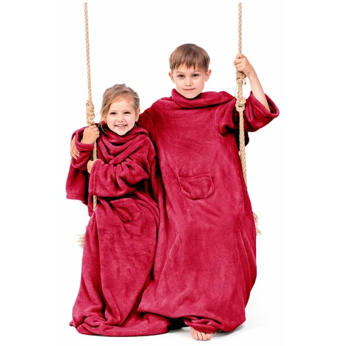 DecoKing crvena dječja deka s rukavima Lazykids