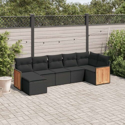 VidaXL 7-dijelni set vrtnih sofa od poliratana s jastucima crni Slike