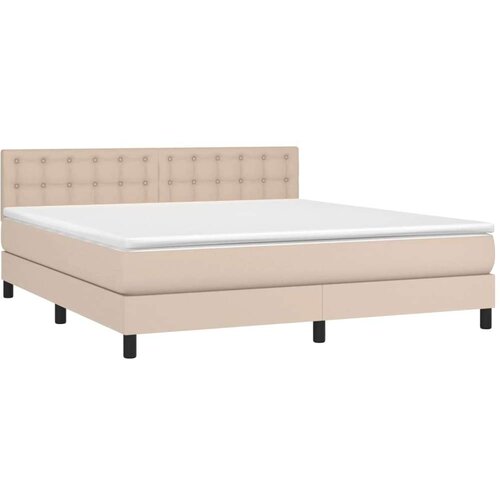  Krevet box spring madrac LED cappuccino 180x200cm umjetna koža Slike