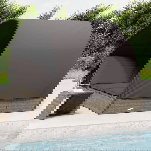 vidaXL vrtni ležalnik za 2 osebi s streho siv 211x112x140cm poli ratan Cene