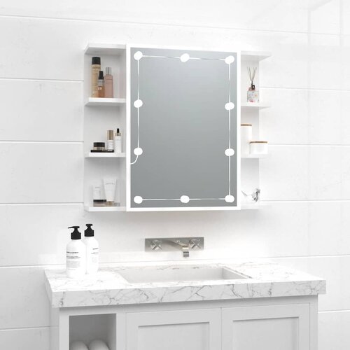 Ormarić s ogledalom i LED svjetlima sjajni bijeli 70x16,5x60 cm Cene