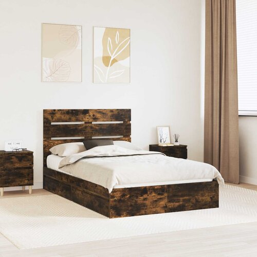  Krevet s od storage s ladicama Dimljeni hrast 135 x 190 cm Smeđa 196 x 138 x 100 cm Slike