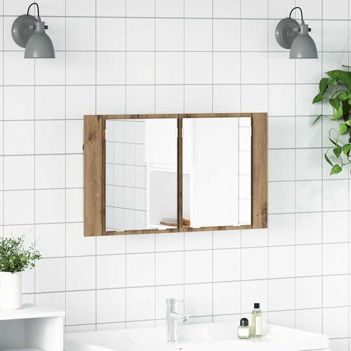 vidaXL Kopalni&scaron;ka ogledalna omara z vrati Umetni hrast 80 x 12 x 45 cm Cene