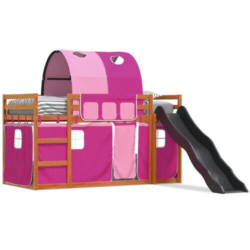 vidaXL Krevet na kat s toboganom i zavjesama ružičasti 90 x 200 cm Cijene